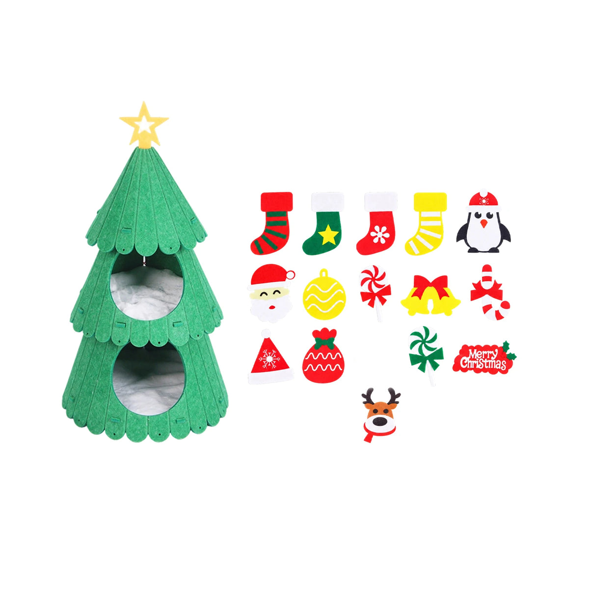 Ormollo™ Christmas Tree Cat Cave Bed with Ornaments