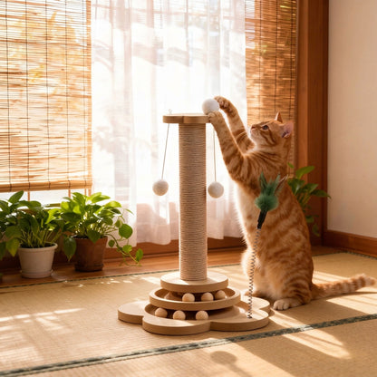 Ormollo™ Wooden Cat Turntable Toy with Scratching Board