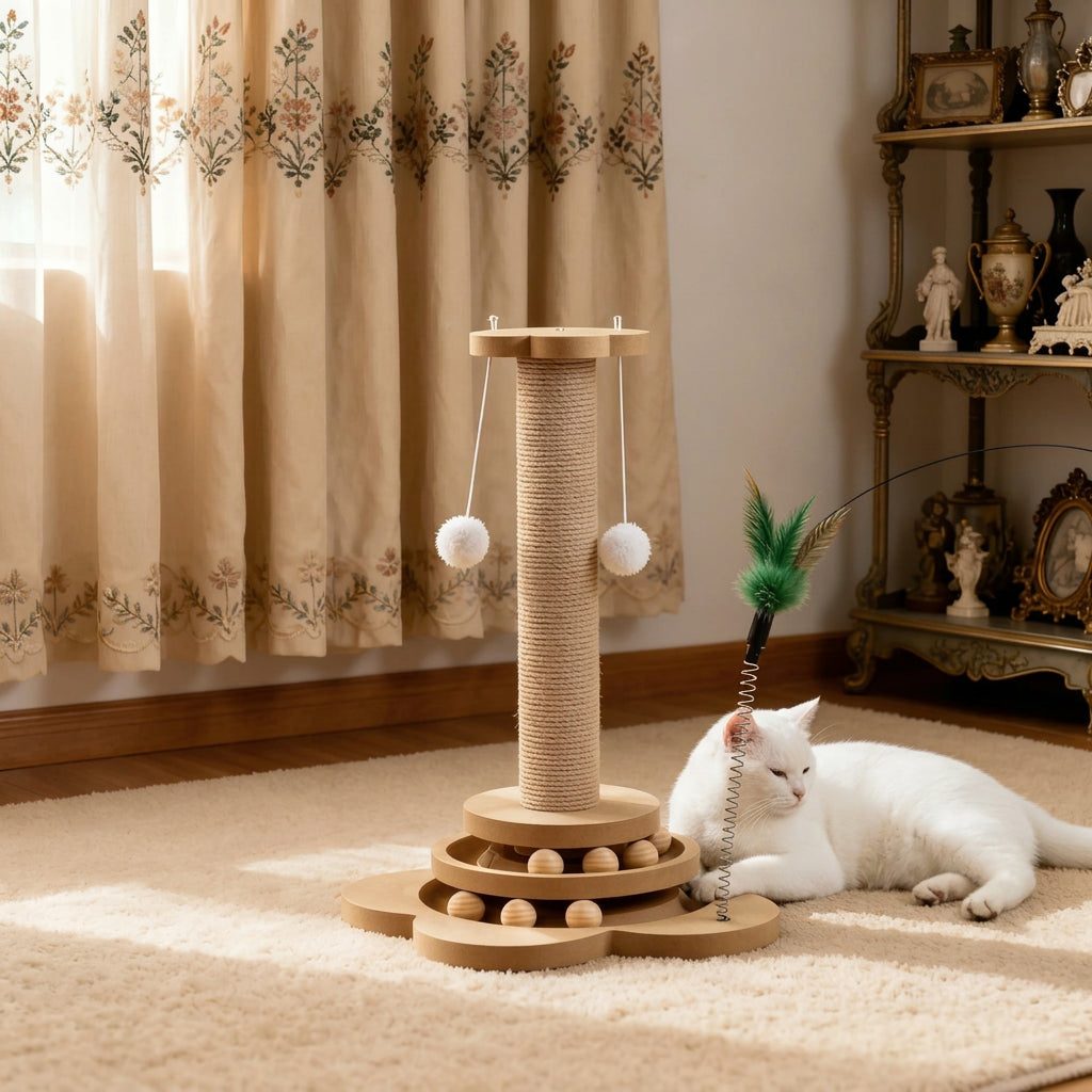 Ormollo™ Wooden Cat Turntable Toy with Scratching Board