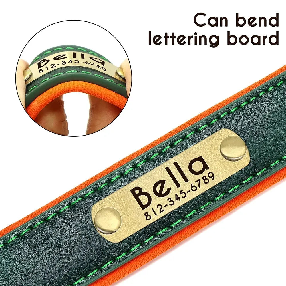 Ormollo™ Personalised Leather Dog Collar with Engraved ID Plate