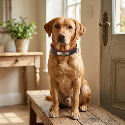 Ormollo™ Personalised Leather Dog Collar with Engraved ID Plate