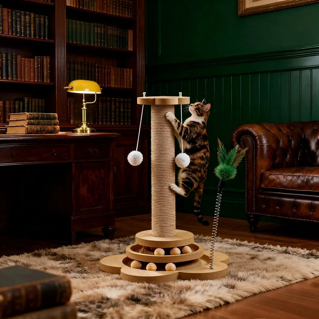 Ormollo™ Wooden Cat Turntable Toy with Scratching Board