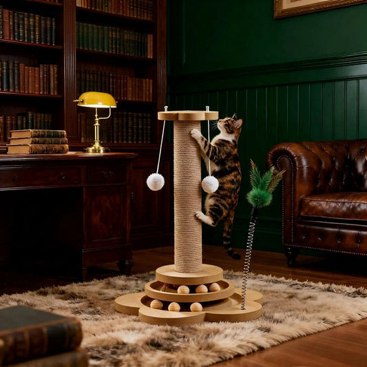 Ormollo™ Wooden Cat Turntable Toy with Scratching Board