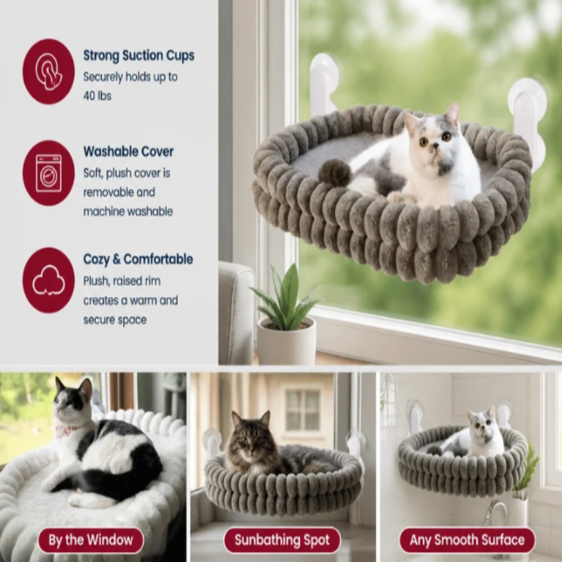 Ormollo™ Cat Window Hammock Bed with Suction Cups